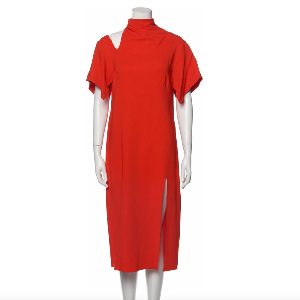 Monse Dress -- Red Mock Neck Bow Back Midi Asymmetrical -- size 8